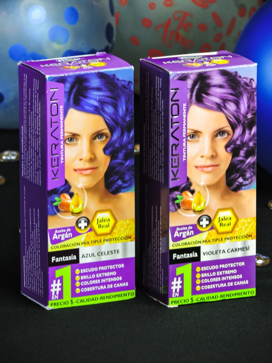 Distribuidora Mora y Mora-Tinte KERATONE Violeta Carmesi y Azul Celeste